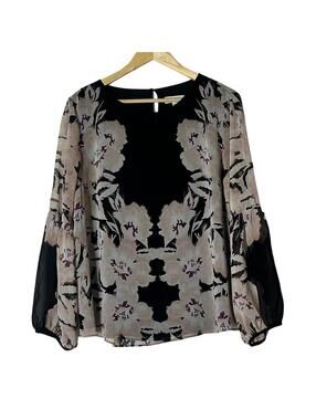Calvin Klein Floral Long Sleeve Blouse Size L Multicolor Sheer Overlay Lined